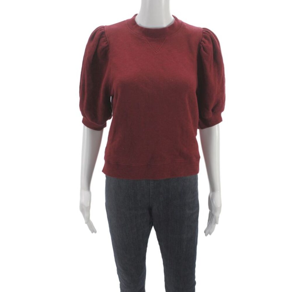 Ulla Johnson Womens Designer Red Cotton Crew Neck 3/4 Sleeve Sweatshirt Size L